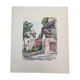 André Duculty (1912-1990) Watercolor on paper "Santa Caterina Del Sasso, Lake Maggiore, Italy" Signed