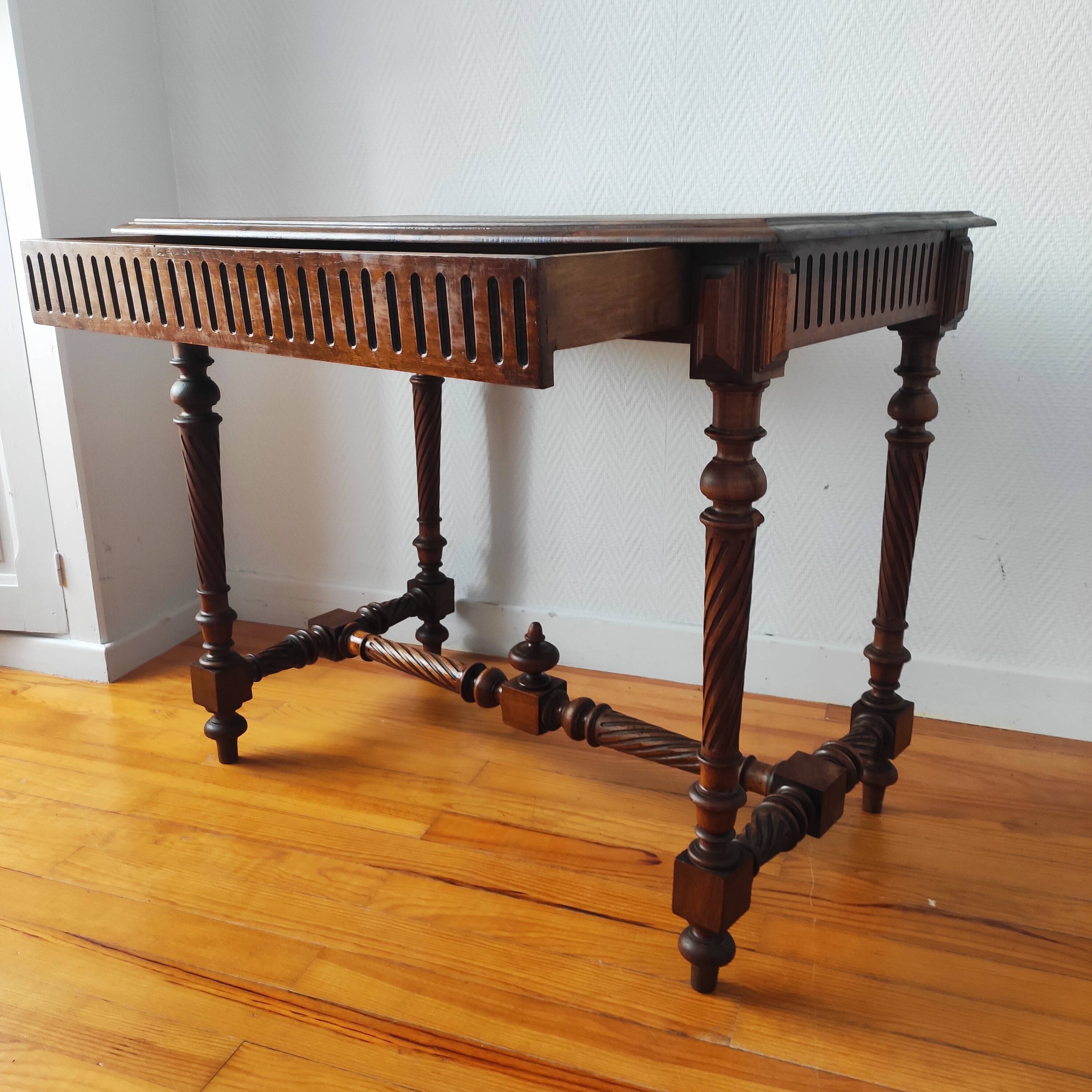 Antique desk table in solid walnut