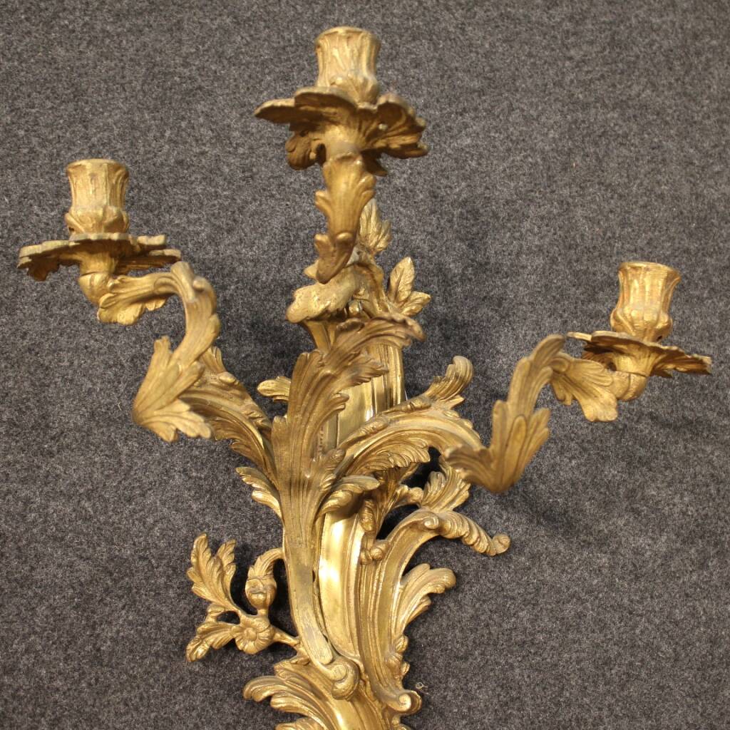 Pair of wall lights in gilt bronze in Louis XV style