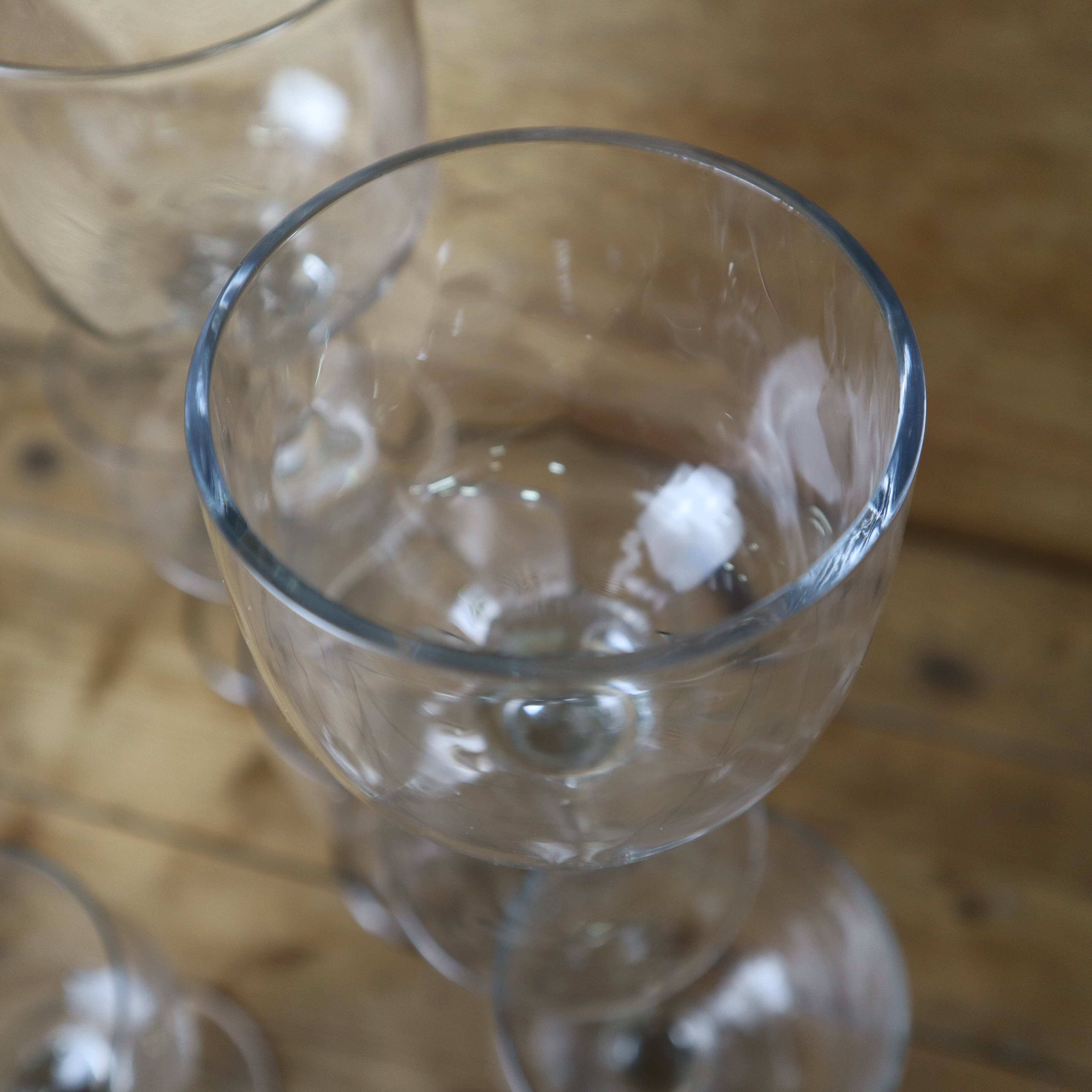 6 Antique Hand Blown Clear Faceted Red Wine Glasses 50's
