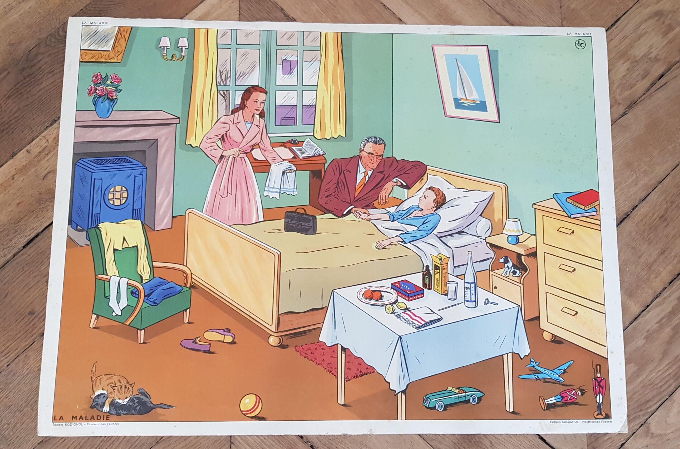 Rossignol school poster "the repas in family" - "the maladie"