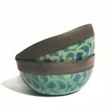 Craft ceramic salad bowl enamelled bronze green