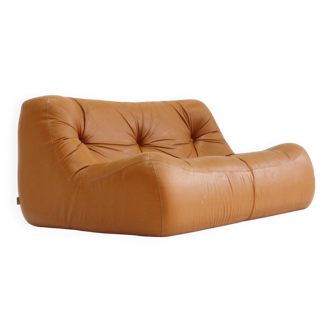 Cognac Leather Kali sofa by Michel Ducaroy for Ligne Roset