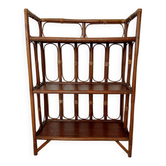 Vintage rattan shelf 3 levels - bohemian furniture from the 70s