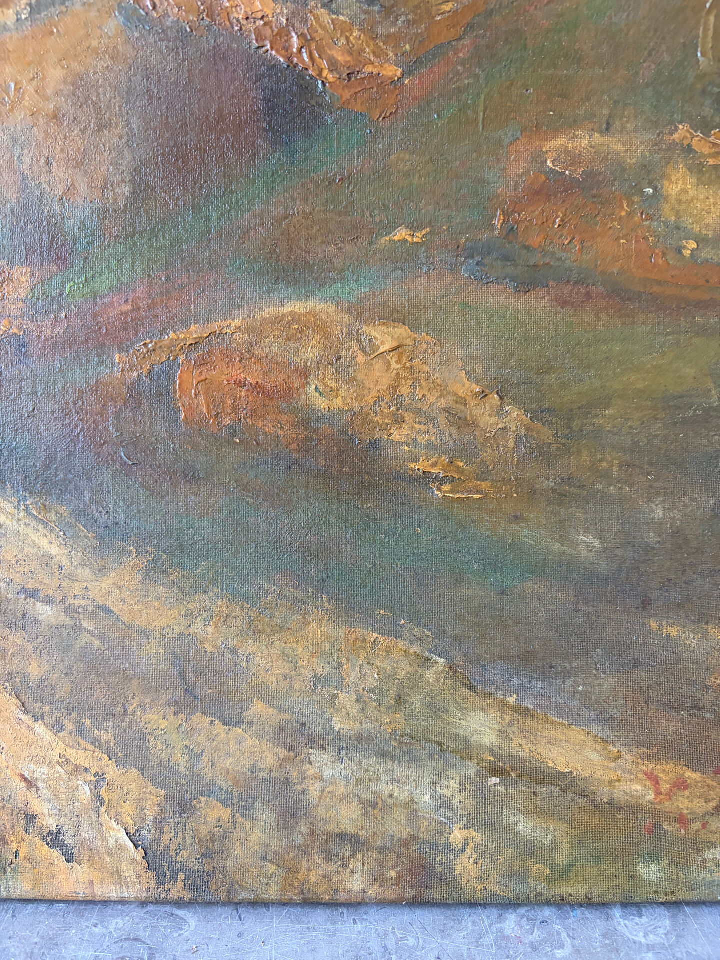 Paysage ochre et brun, huile sur toile signé