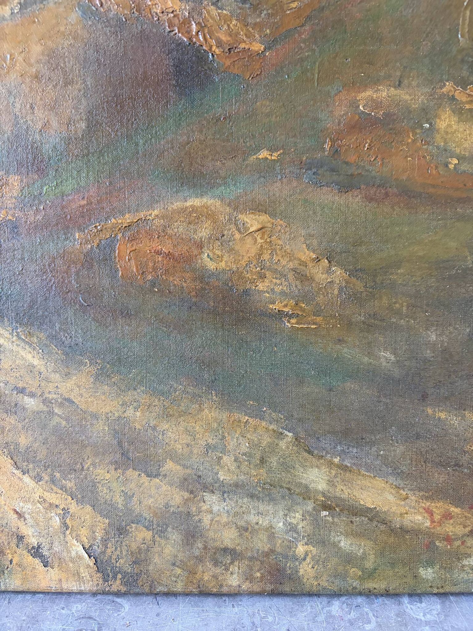 Paysage ochre et brun, huile sur toile signé