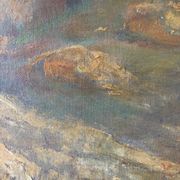 Paysage ochre et brun, huile sur toile signé