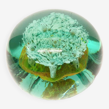 Old sulfide paper press marine flower orange bluish green tinted glass