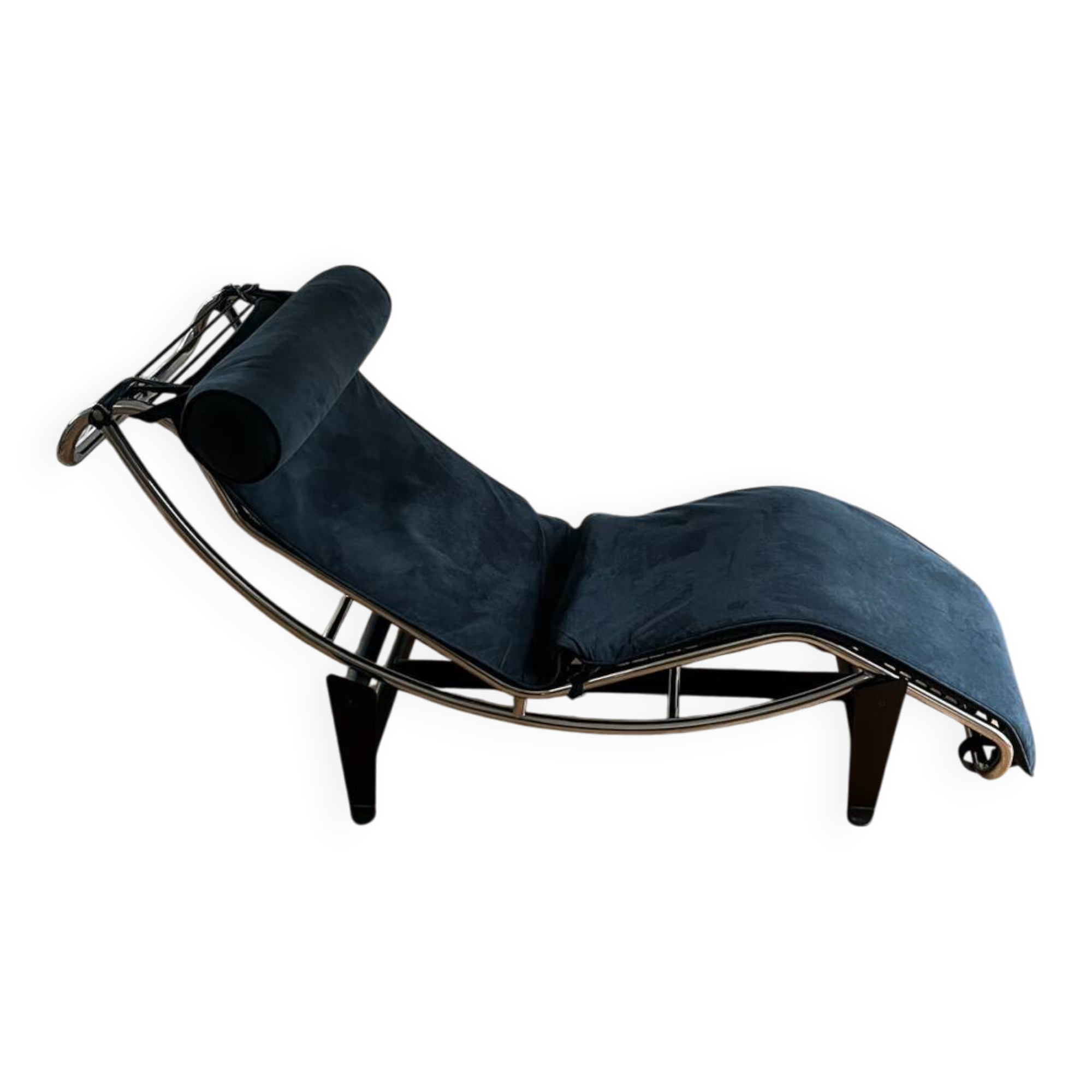 Chaise longue LC4 style Le Corbusier – suède bleu – piètement chromé