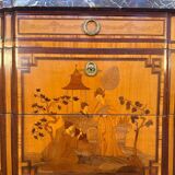 Commode Transition oriental marquetry, 1920s, black marble