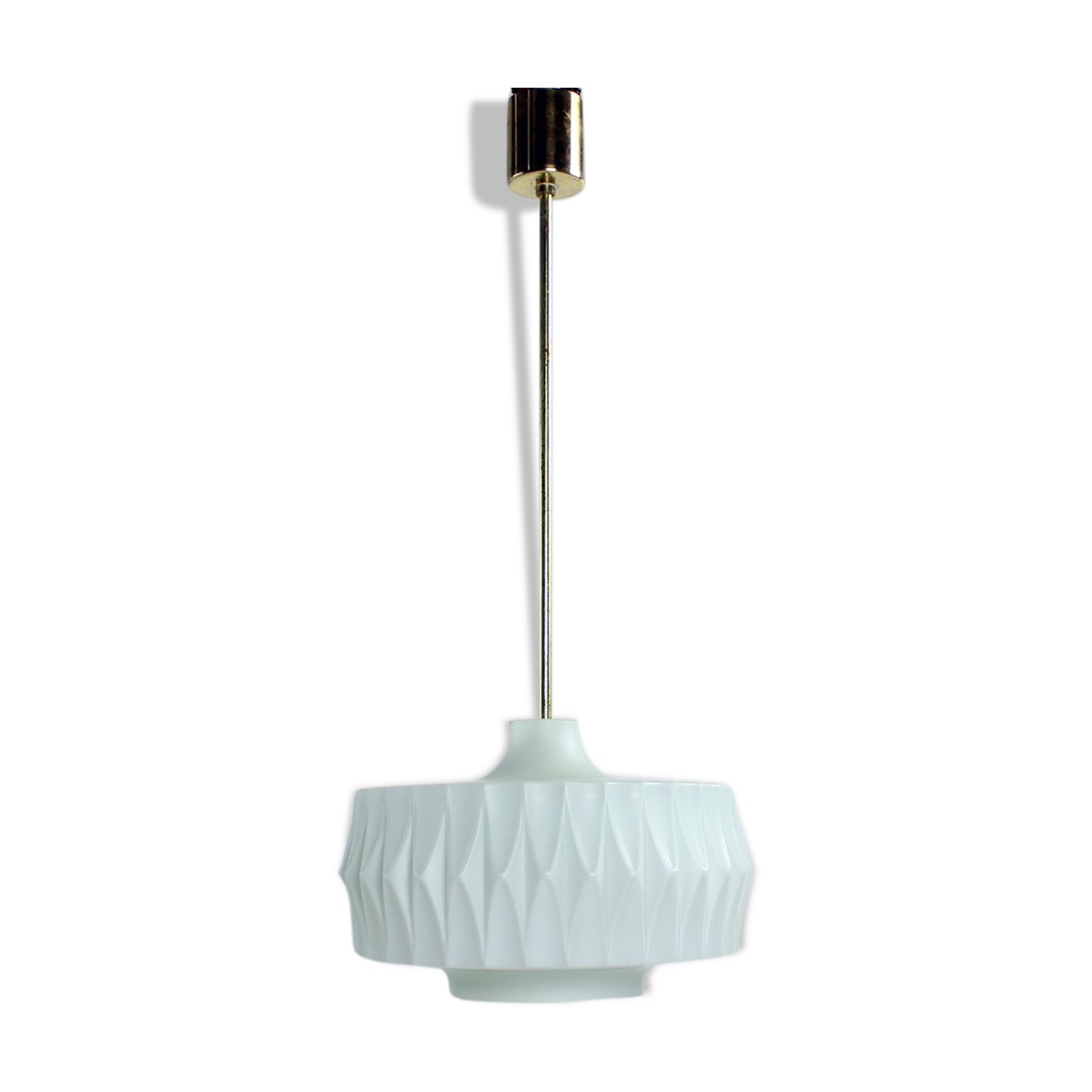 Midcentury ceiling pendant in white glass and brass, czechoslovakia 1960s