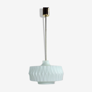 Midcentury ceiling pendant in white glass and brass, czechoslovakia 1960s