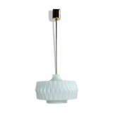 Midcentury ceiling pendant in white glass and brass, czechoslovakia 1960s