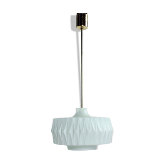 Midcentury ceiling pendant in white glass and brass, czechoslovakia 1960s