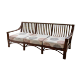 Vintage Maugrion 3-seater canapé in rattan with leather ties.