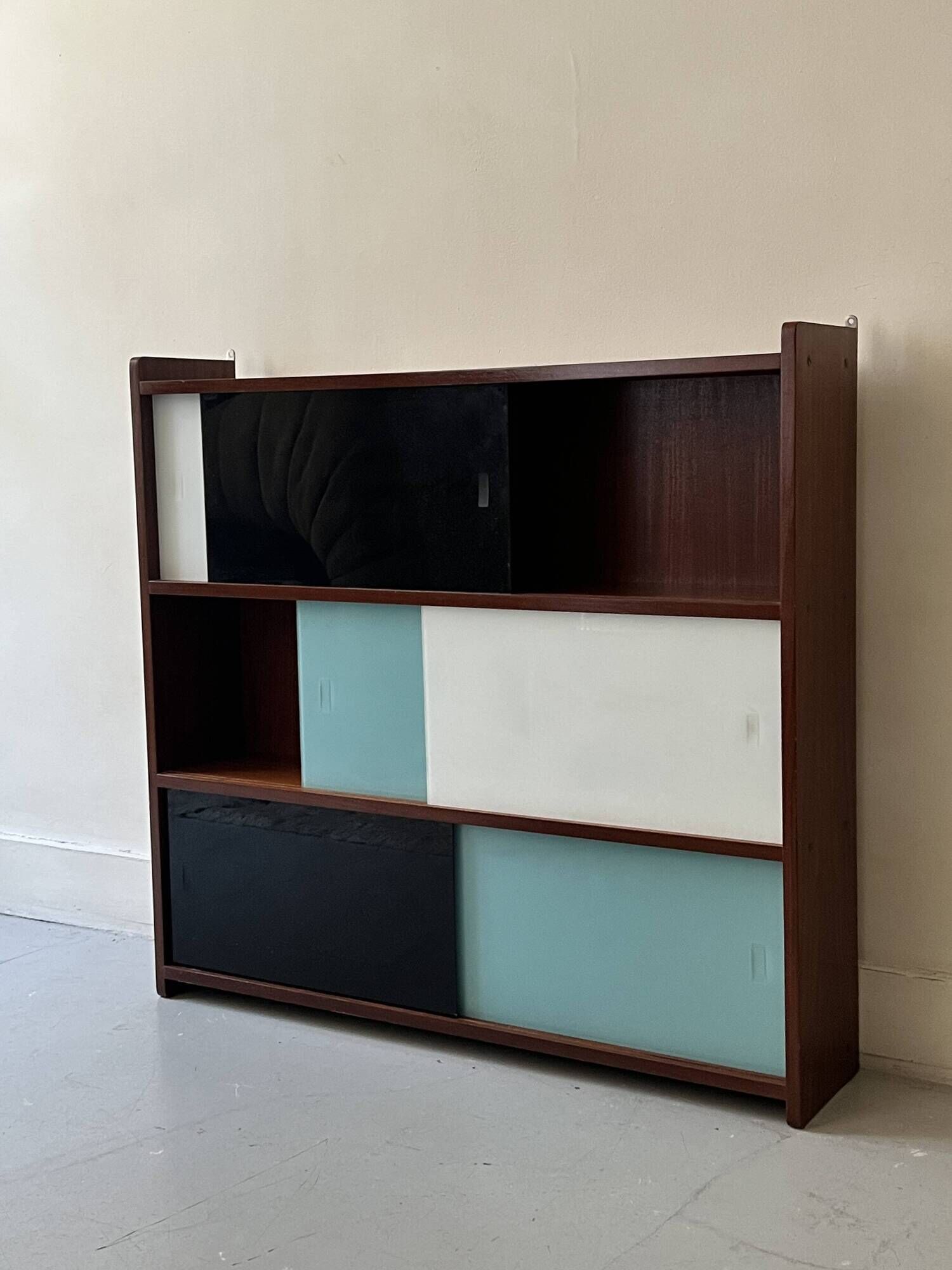 Large closed bookcase in wood and glass, Oscar Furniture design, 1950s