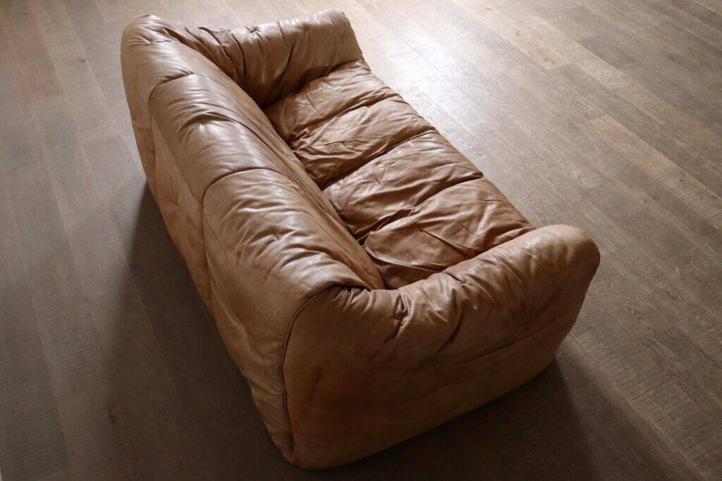 Canapé Sloop Ligne Roset par Michel Ducaroy en cuir cognac, années 1970