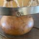 Vintage table lamp in wood magnifying glass and braided wool