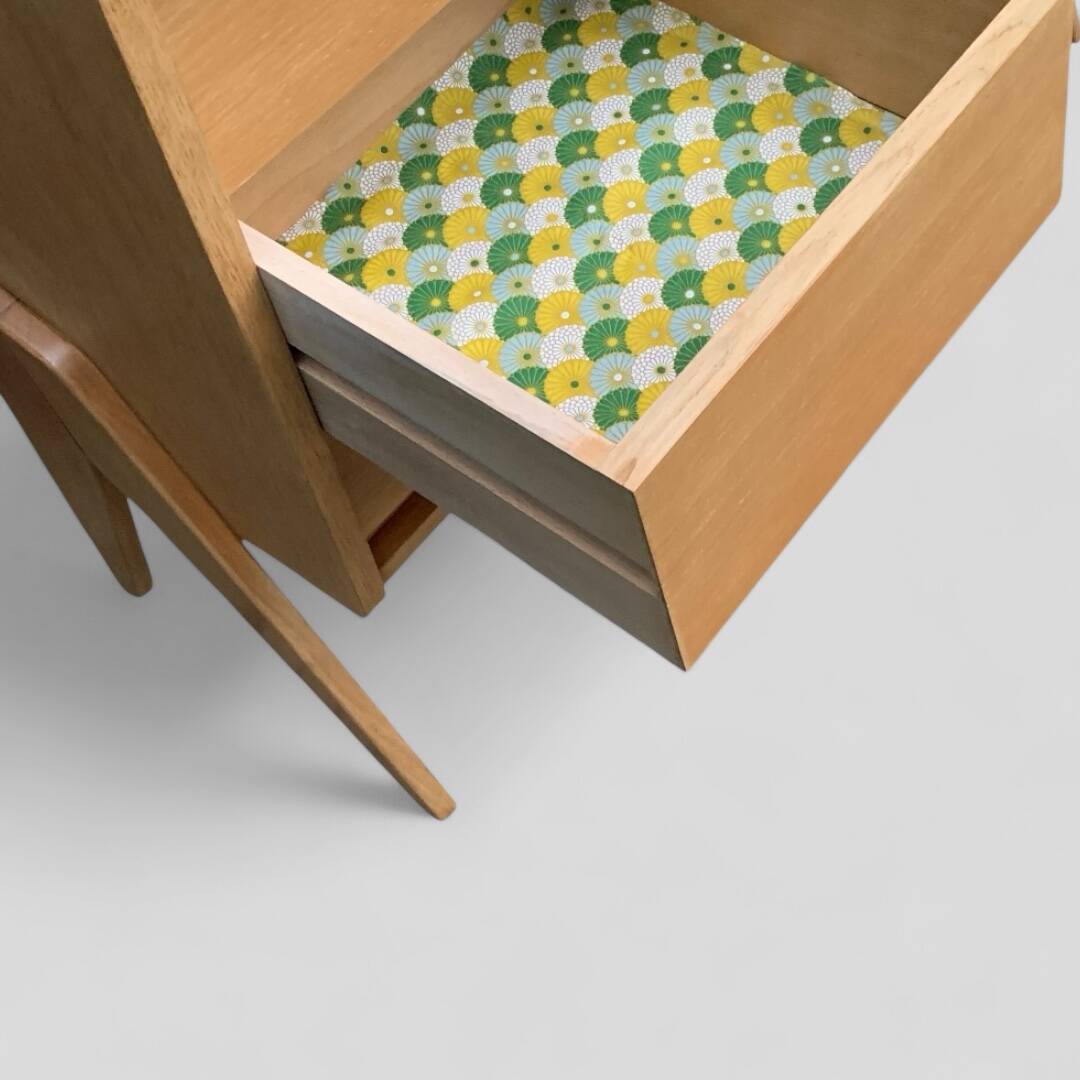 Vintage chest of drawers with compass legs, light oak, 1960s