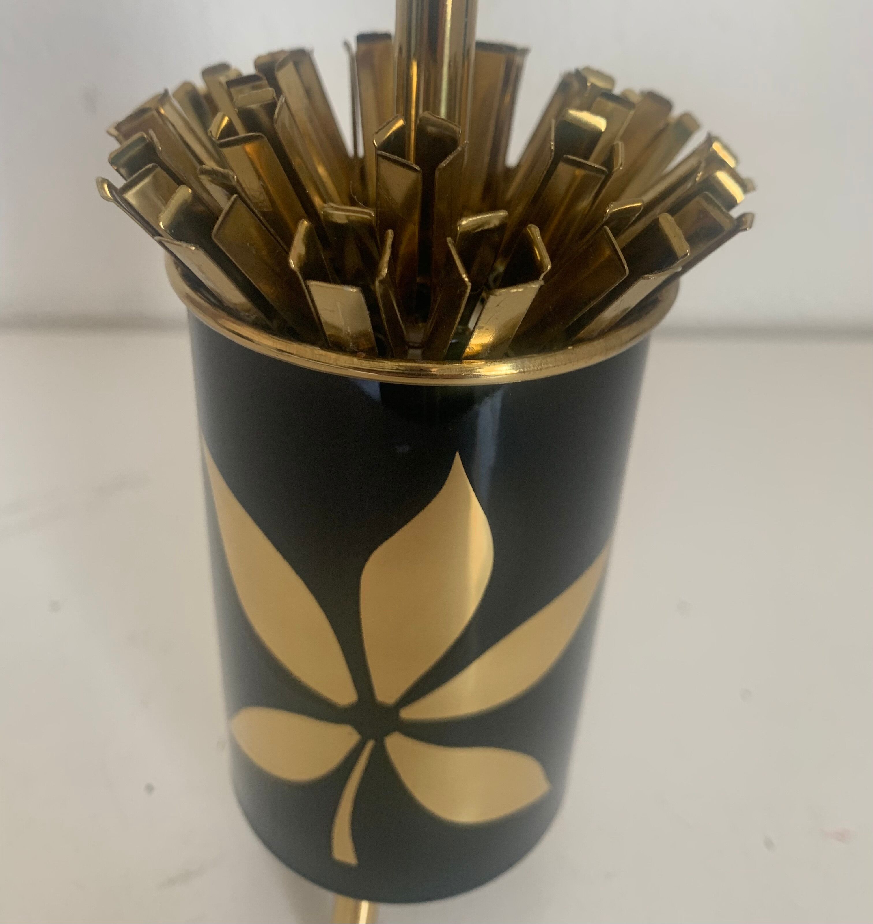 Vintage cigarette holder 1960 tripod black gold box - 16 x 7 cm