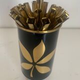 Vintage cigarette holder 1960 tripod black gold box - 16 x 7 cm