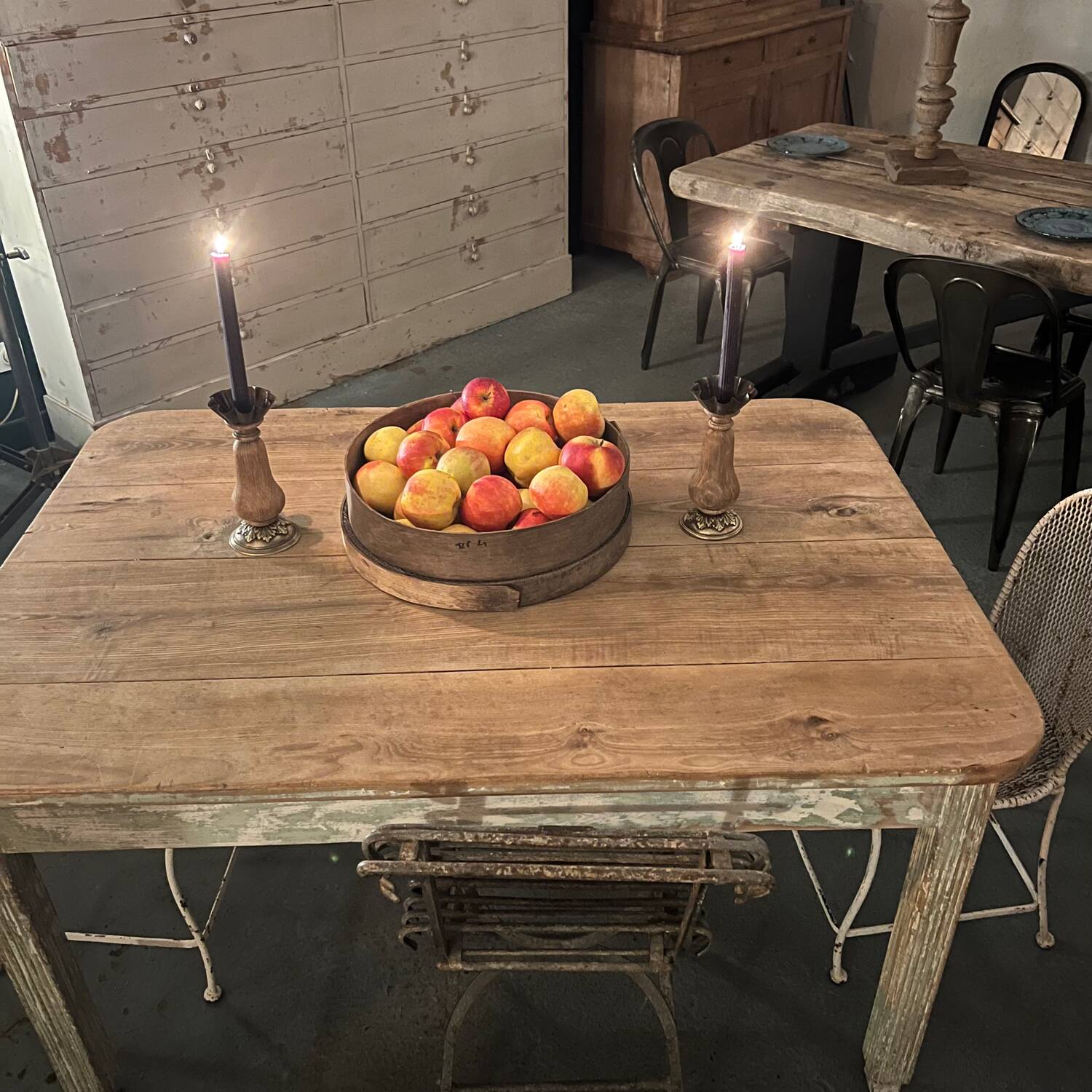 Old oak candle holder with bronze base