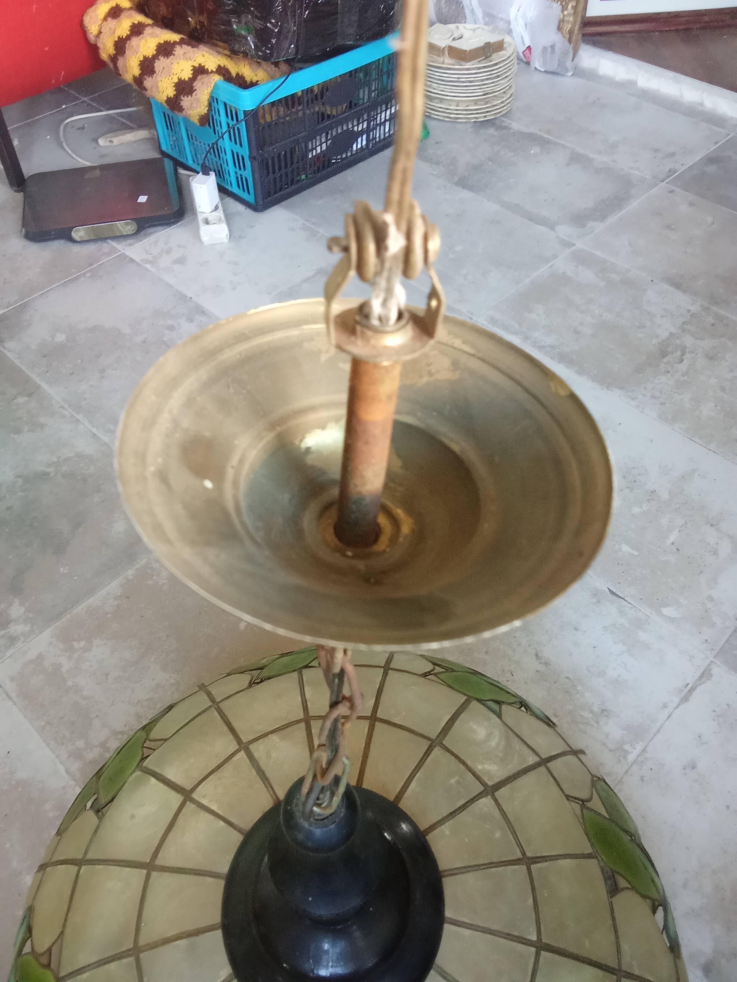 Ancienne suspension vitrail style Art Nouveau