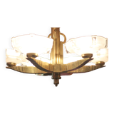 art deco suspension, 6-light Ezan glass globe chandelier, art deco bronze chandelier