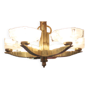 art deco suspension, 6-light Ezan glass globe chandelier, art deco bronze chandelier