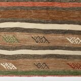 5x7 Faded Brown Antique Kilim Rug, 136x195Cm Handknotted Wool Carpet