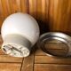 Ancienne applique opaline blanc + support céramique & contour alu vintage #a508