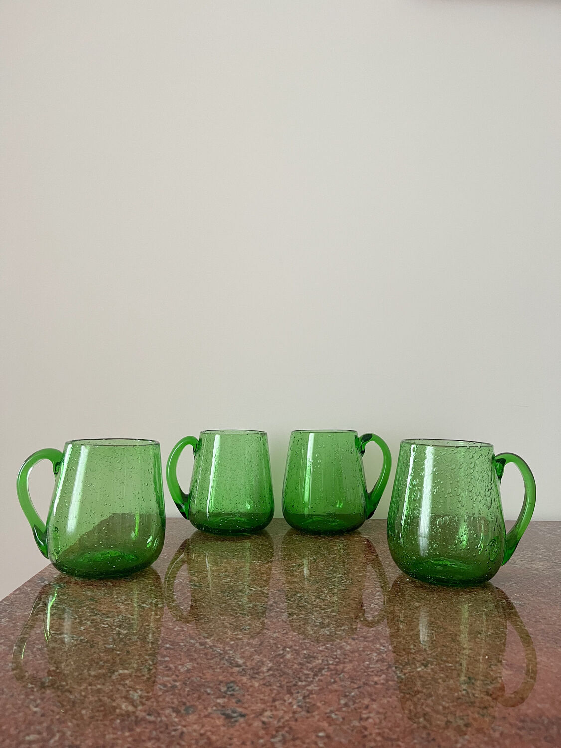 Bubbled glass beer mugs