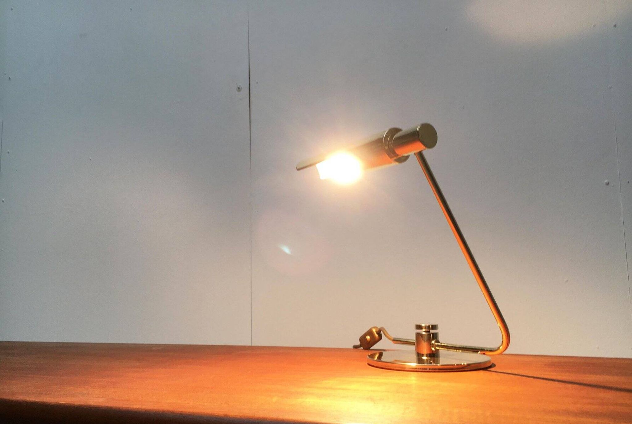 Mid-century minimalist brass table lamp by Rosemarie & Rico Baltensweiler for Baltensweiler.