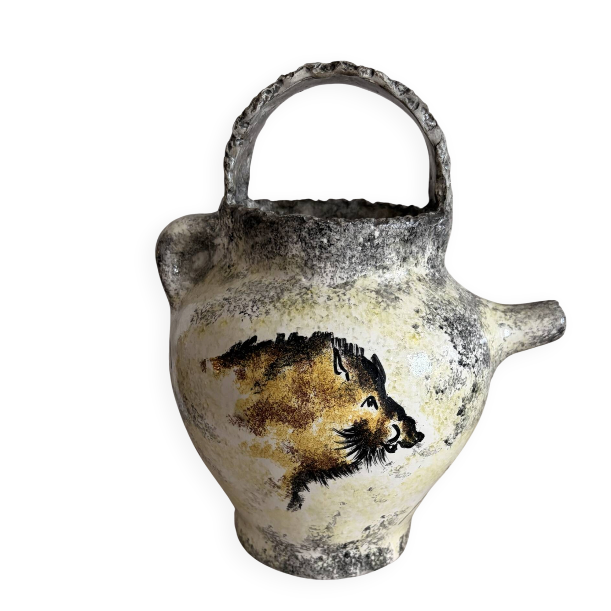 Vintage French Studio Ceramic Pitcher by Ghila – Lascaux Cave Art Styl