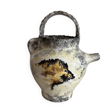 Vintage French Studio Ceramic Pitcher by Ghila – Lascaux Cave Art Styl