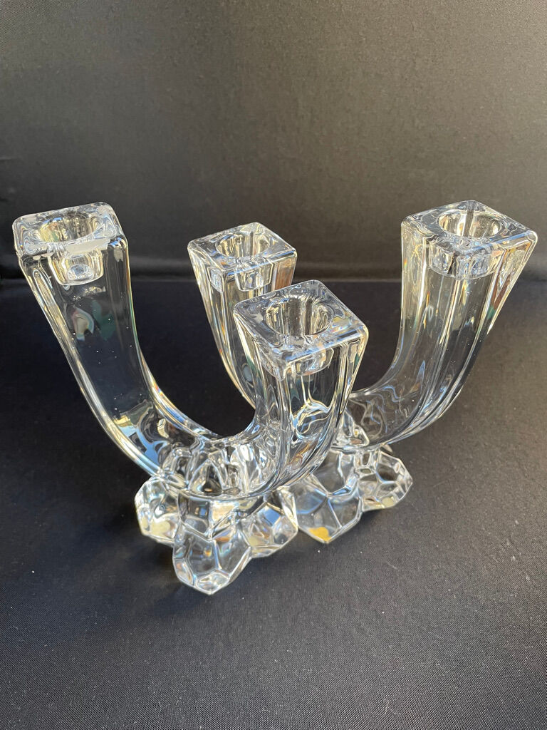 Cristallerie de Vannes le Châtel - Pair of torch candle holders - Cristal signé