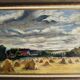 Oil on panel haystacks 20th century whitewashed frame