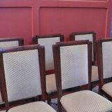 Six Art Deco chairs. Oak and original crushed velvet.