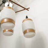 Scandinavian triangle pendant light in cascade with 3 opalines