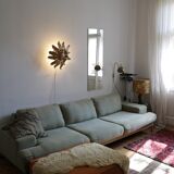 Vintage sunburst ceiling light, gold, floral pattern, 50s brutalism