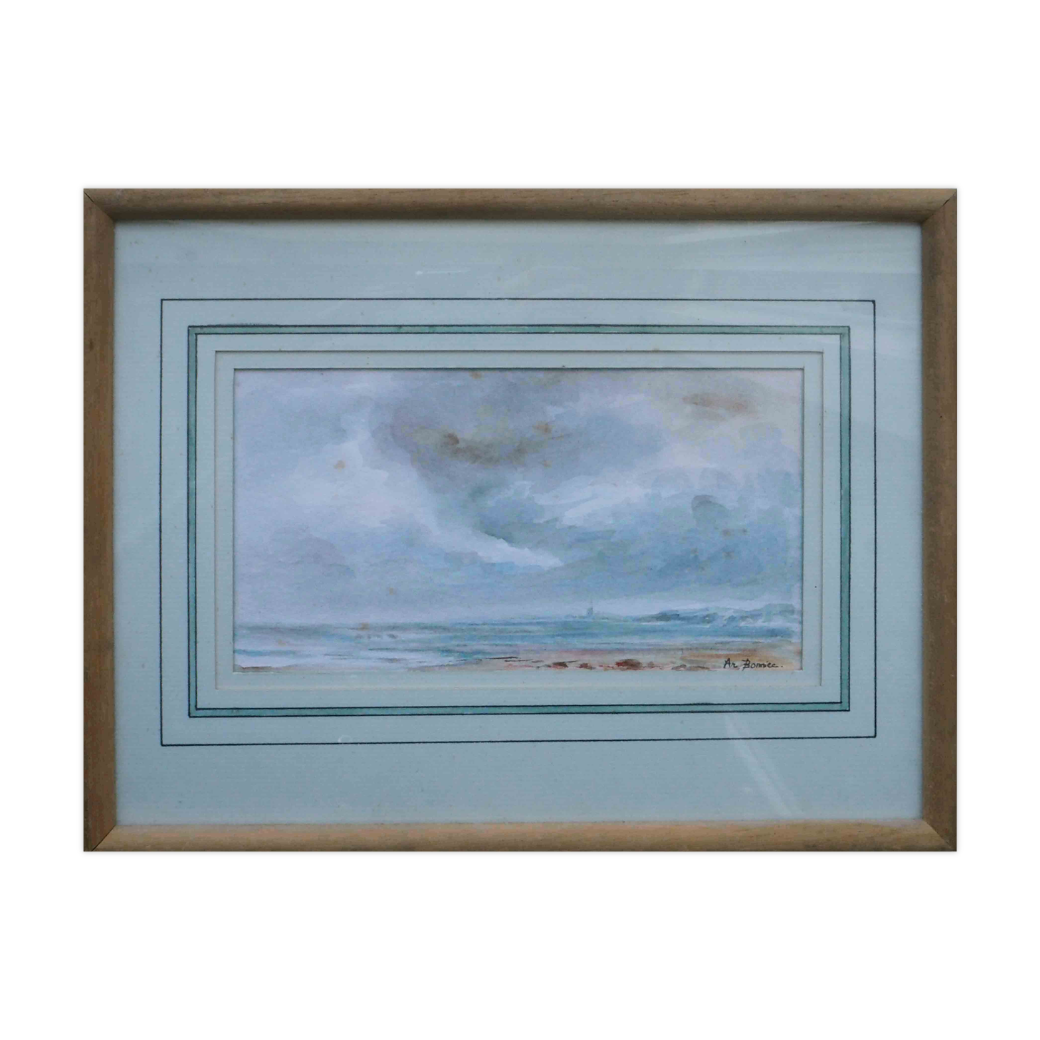 Watercolor painting marine seaside beach signed ar bonniec + frame