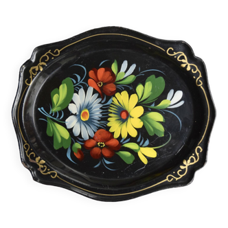 Small vintage Russian tray - hand painted floral decor