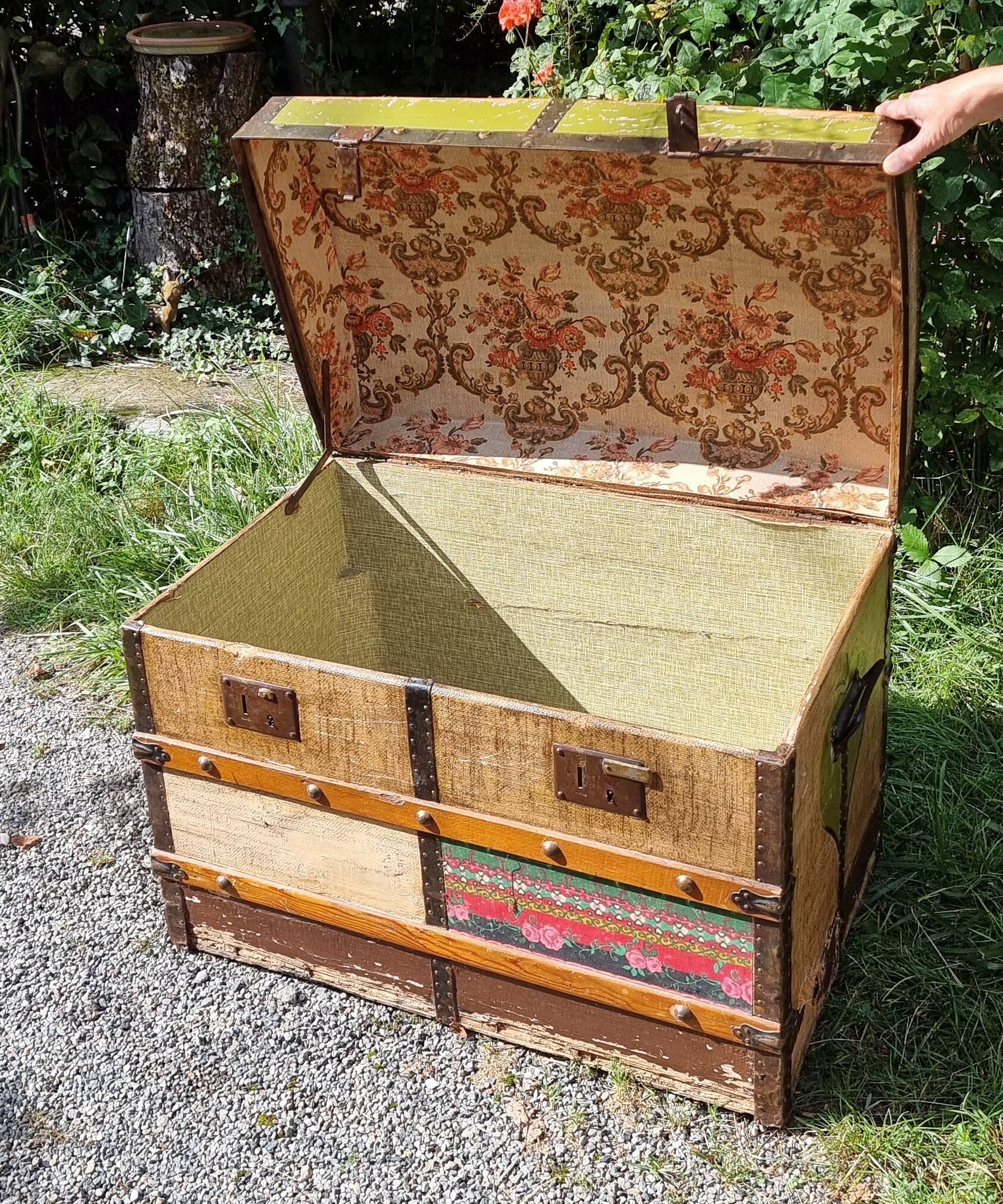 Wooden trunk vintage patchwork decor
