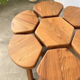 Flower coffee table set with elm tripod stools