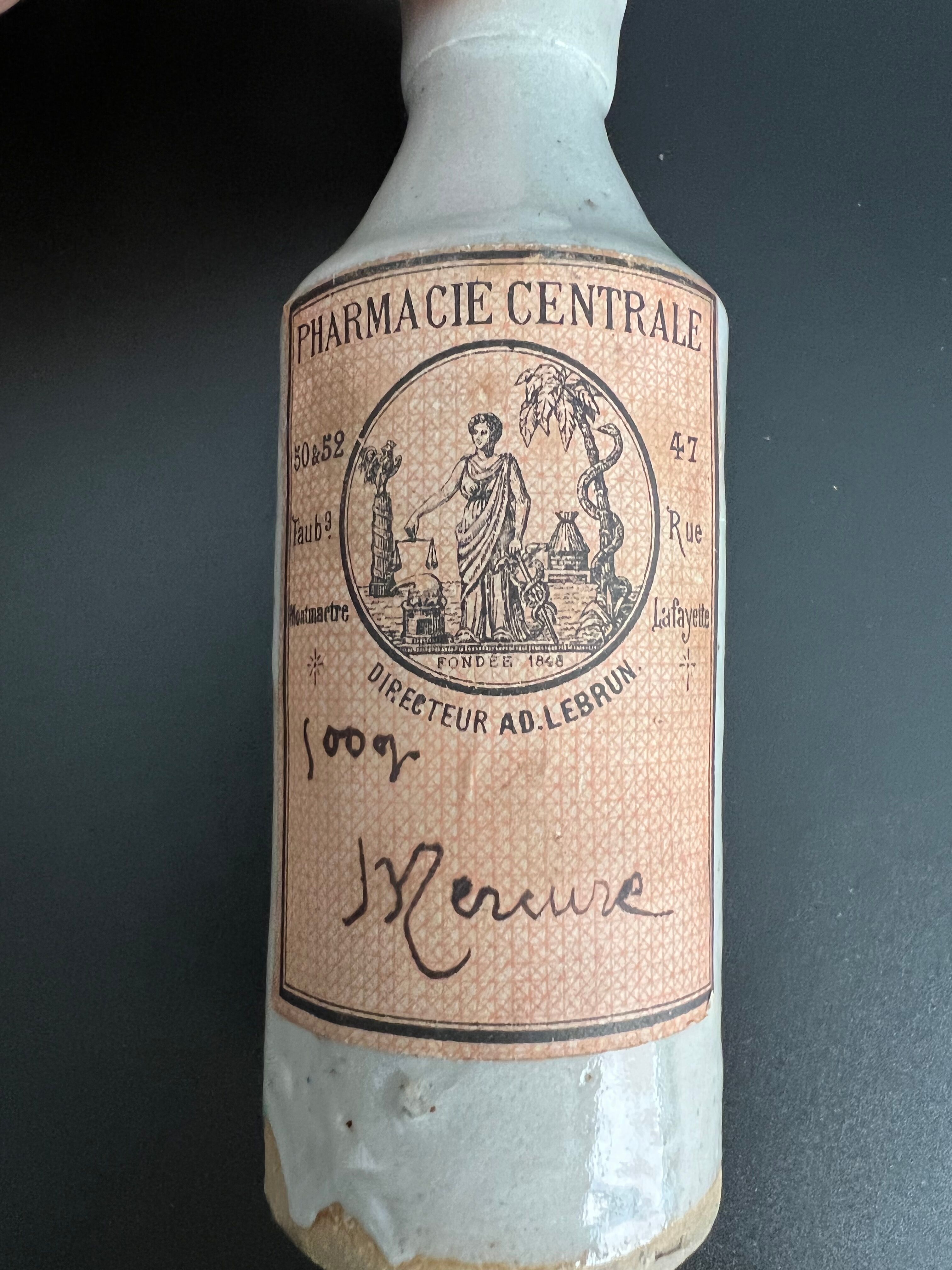 RARE Mercury stoneware pharmacy bottle