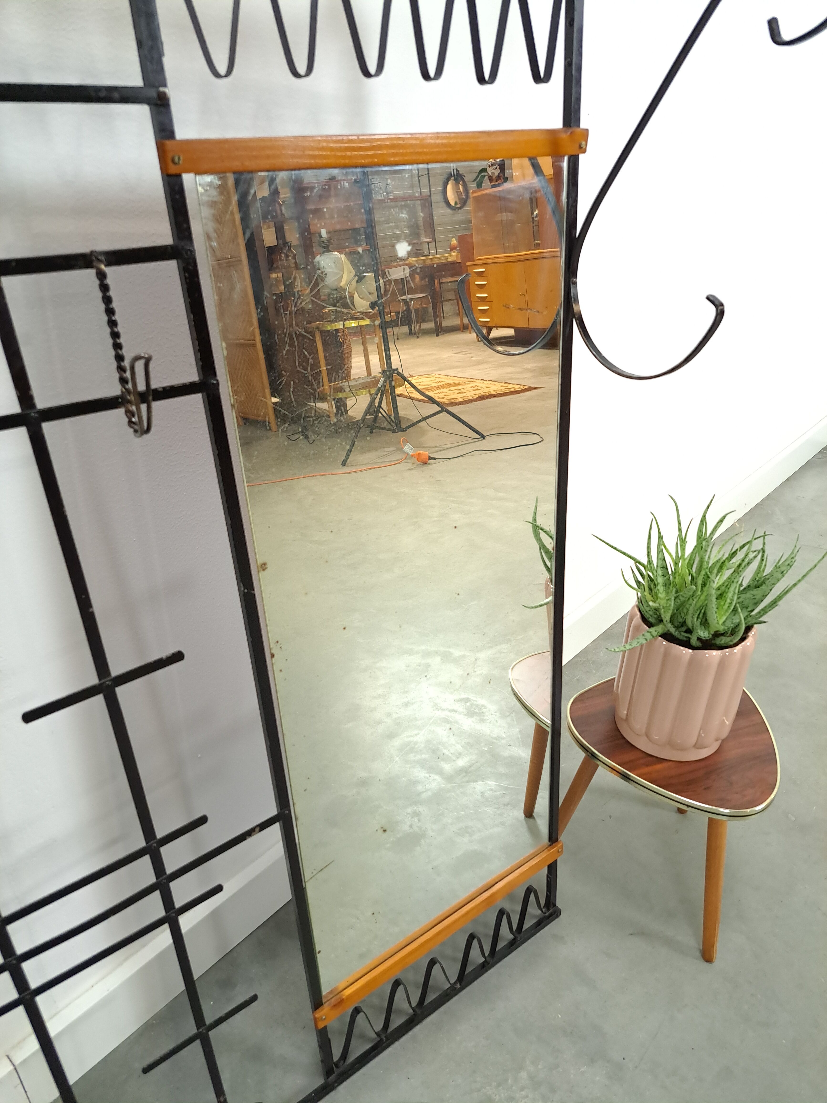 Wall coat rack vintage steel with mirror and shelf