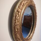 Miroir ovale art nouveau en stuc doré, 50x42 cm