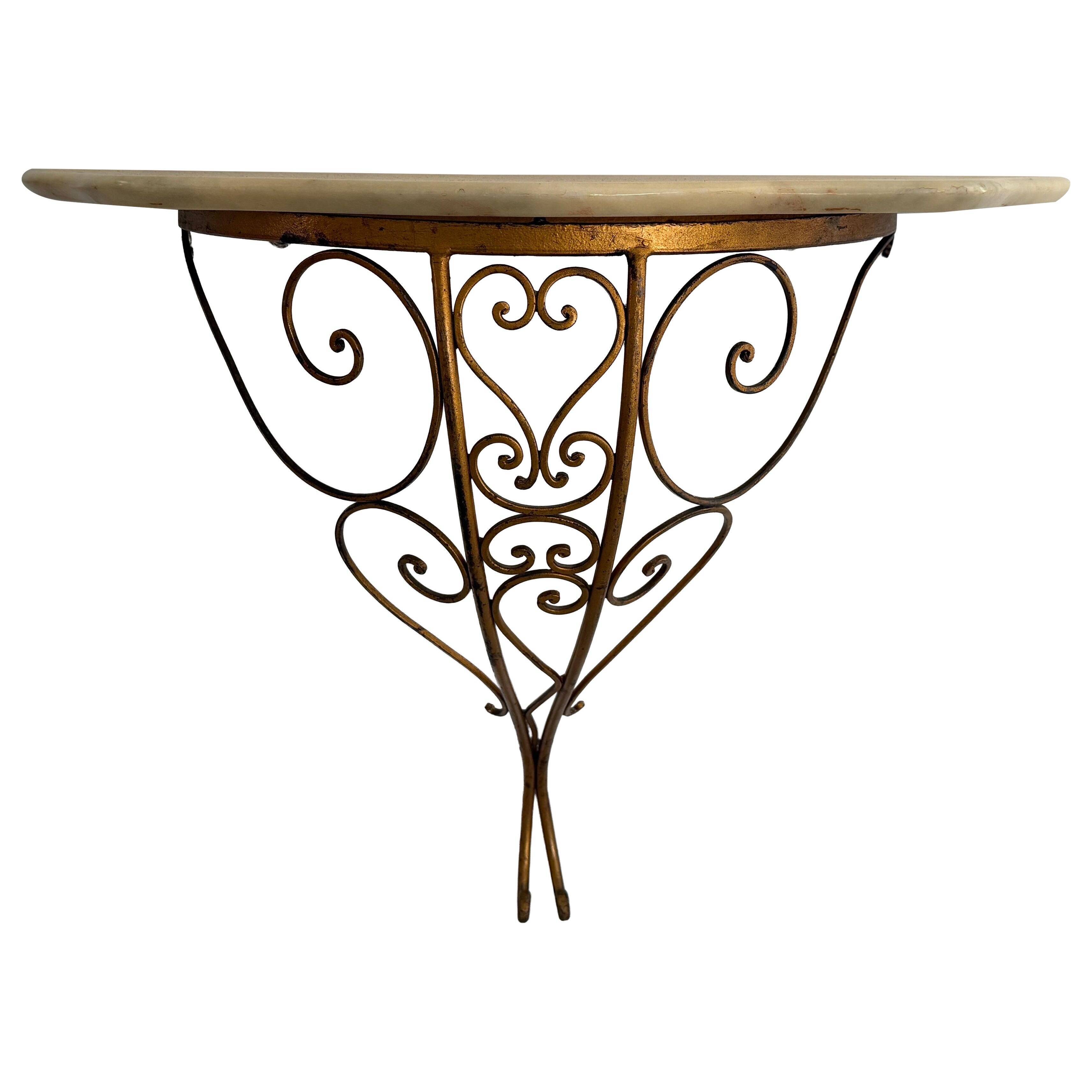 Mid-century floating wall console in wrought iron, 1950, Italy