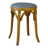 Baumann low stool, circa 1950/60, leatherette seat, curved wood