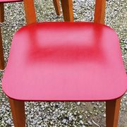 Set of 4 vintage chairs from the 50s in blond beech and red leatherette